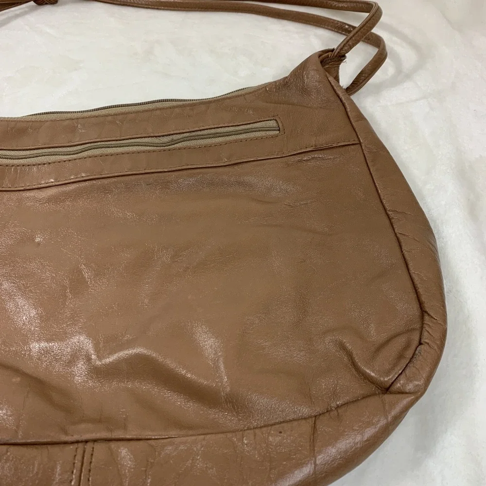 SAS Vintage Natural Tan Beige Brown‎ Leather Shoulder Bag Purse Knot Strap VTG